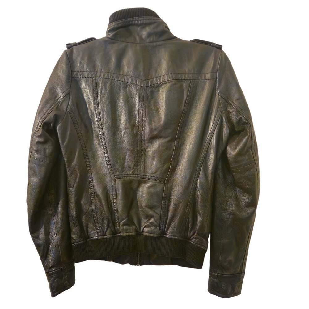 GUESS Womens Vintage Leather Jacket Zipper Pockets Black Size Small - Picture 2 of 9